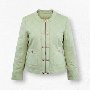 Cabi Parade Jacket Spring Green Quilted Gold Buttons Crop Military Style Size XS